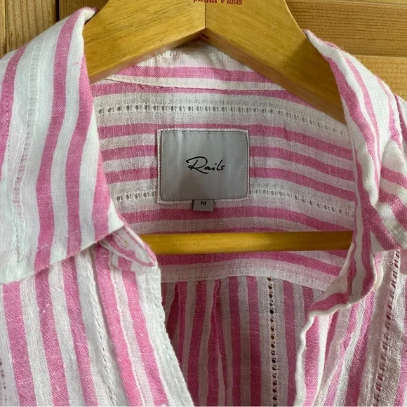 Rail’s Charli Kokomo Pink Linen Stripe Lightweight Button Down Summer Shirt M - Picture 3 of 6